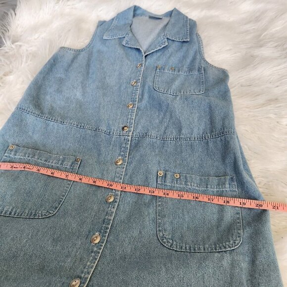 Vintage Y2K Women sz M Jean Power Denim‎ Dress Sleeveless Button Front - Picture 10 of 13